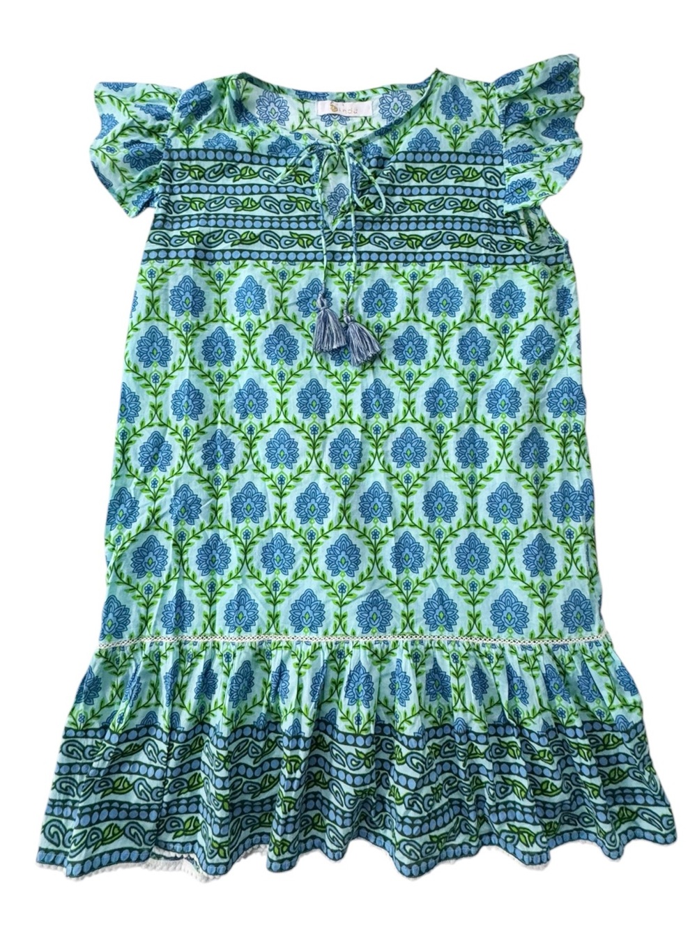 Bindu Blake Blue and Green Blocked Tassel Dress | MEDIUM - Picture 2 of 10